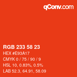 Color code: RGB 233 58 23 | qconv.com