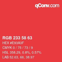 Color code: RGB 233 58 63 | qconv.com