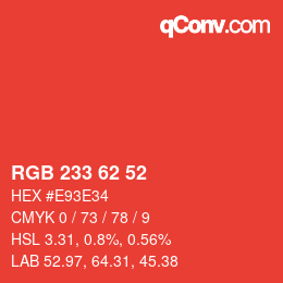 Color code: RGB 233 62 52 | qconv.com