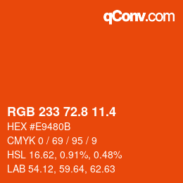 カラーコード: RGB 233 72.8 11.4 | qconv.com