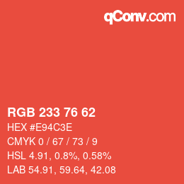 Color code: RGB 233 76 62 | qconv.com