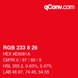 Color code: RGB 233 8 26 | qconv.com