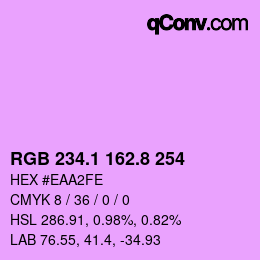 カラーコード: RGB 234.1 162.8 254 | qconv.com