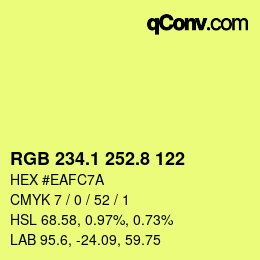 カラーコード: RGB 234.1 252.8 122 | qconv.com