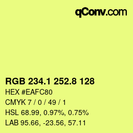 カラーコード: RGB 234.1 252.8 128 | qconv.com