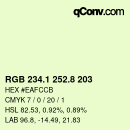 Color code: RGB 234.1 252.8 203 | qconv.com