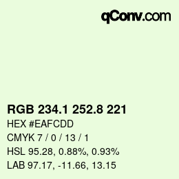 カラーコード: RGB 234.1 252.8 221 | qconv.com