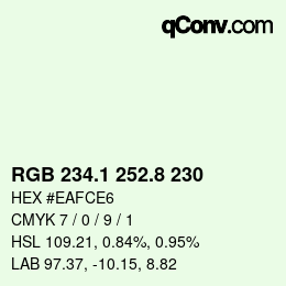 Color code: RGB 234.1 252.8 230 | qconv.com