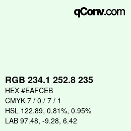 Farbcode: RGB 234.1 252.8 235 | qconv.com