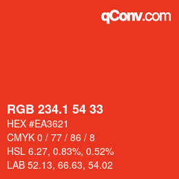 カラーコード: RGB 234.1 54 33 | qconv.com