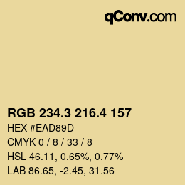 カラーコード: RGB 234.3 216.4 157 | qconv.com