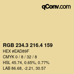 カラーコード: RGB 234.3 216.4 159 | qconv.com