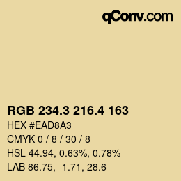 カラーコード: RGB 234.3 216.4 163 | qconv.com