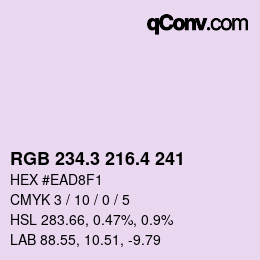 カラーコード: RGB 234.3 216.4 241 | qconv.com