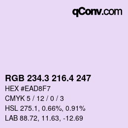 カラーコード: RGB 234.3 216.4 247 | qconv.com