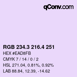 カラーコード: RGB 234.3 216.4 251 | qconv.com