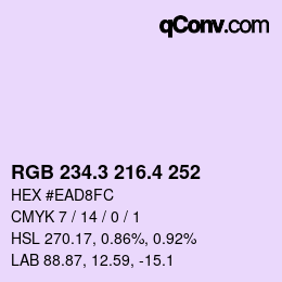 カラーコード: RGB 234.3 216.4 252 | qconv.com