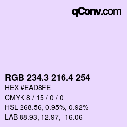 カラーコード: RGB 234.3 216.4 254 | qconv.com
