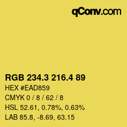 カラーコード: RGB 234.3 216.4 89 | qconv.com