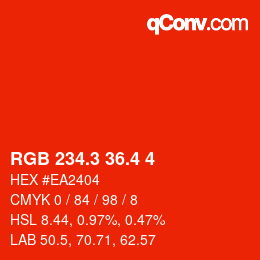カラーコード: RGB 234.3 36.4 4 | qconv.com