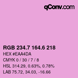 カラーコード: RGB 234.7 164.6 218 | qconv.com