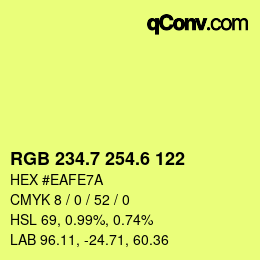 カラーコード: RGB 234.7 254.6 122 | qconv.com