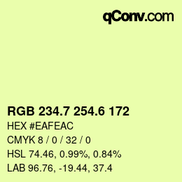 カラーコード: RGB 234.7 254.6 172 | qconv.com
