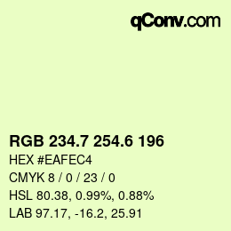 カラーコード: RGB 234.7 254.6 196 | qconv.com