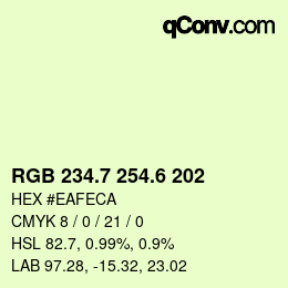 カラーコード: RGB 234.7 254.6 202 | qconv.com