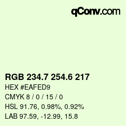 カラーコード: RGB 234.7 254.6 217 | qconv.com