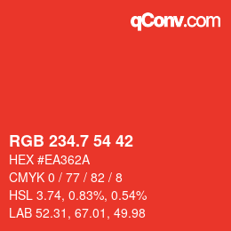 カラーコード: RGB 234.7 54 42 | qconv.com
