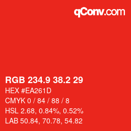 カラーコード: RGB 234.9 38.2 29 | qconv.com