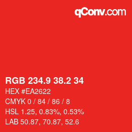 カラーコード: RGB 234.9 38.2 34 | qconv.com