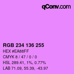 Color code: RGB 234 136 255 | qconv.com