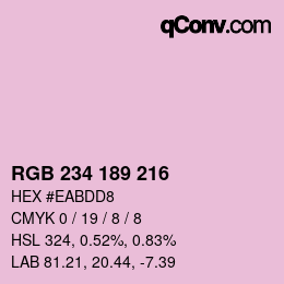 Color code: RGB 234 189 216 | qconv.com