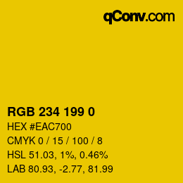 Color code: RGB 234 199 0 | qconv.com