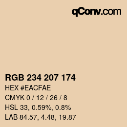 Código de color: RGB 234 207 174 | qconv.com