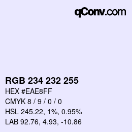 Color code: RGB 234 232 255 | qconv.com