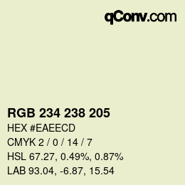 Color code: RGB 234 238 205 | qconv.com