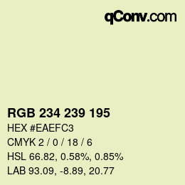 Color code: RGB 234 239 195 | qconv.com