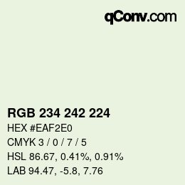 Color code: RGB 234 242 224 | qconv.com