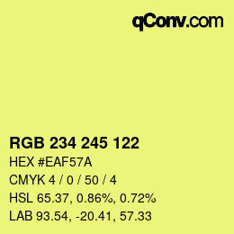 Color code: RGB 234 245 122 | qconv.com