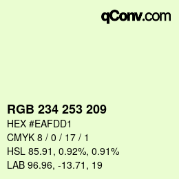 Color code: RGB 234 253 209 | qconv.com