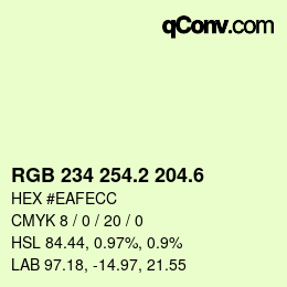カラーコード: RGB 234 254.2 204.6 | qconv.com