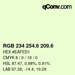 カラーコード: RGB 234 254.6 209.6 | qconv.com