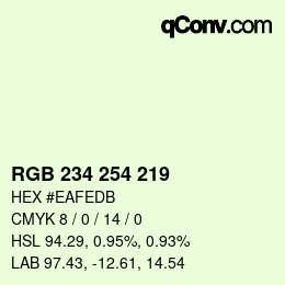 Color code: RGB 234 254 219 | qconv.com