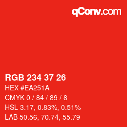 颜色代码: RGB 234 37 26 | qconv.com