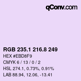 Código de color: RGB 235.1 216.8 249 | qconv.com