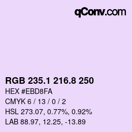 Color code: RGB 235.1 216.8 250 | qconv.com