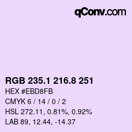 カラーコード: RGB 235.1 216.8 251 | qconv.com